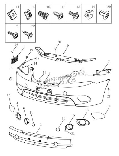 FRONT BUMPER ASSY Geely CK (Чертеж № 56: список деталей, стоимость запчастей). К