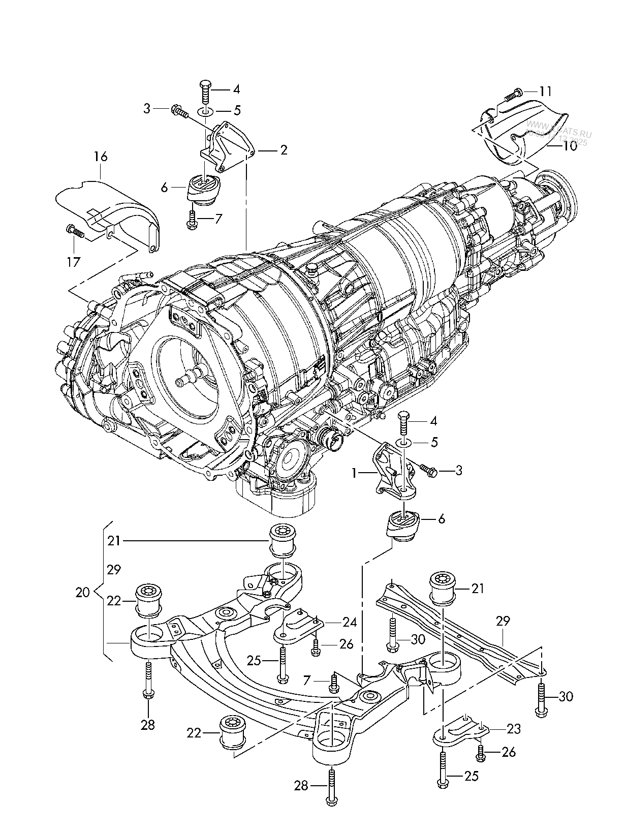 Transmission Securing Parts 6 Speed Automatic Gearbox With Interaxle Differential 6hp19 Audi A8