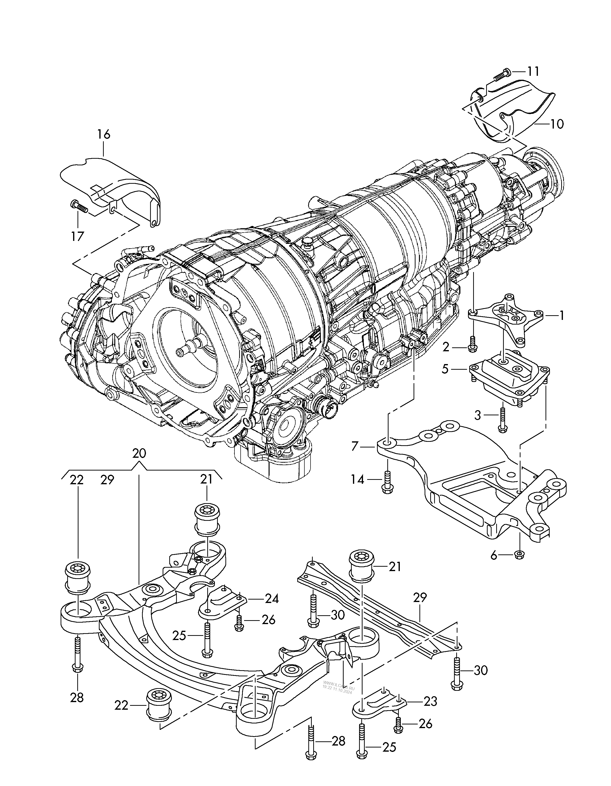 support frame. mounting parts for engine and transmission. for 6-speed