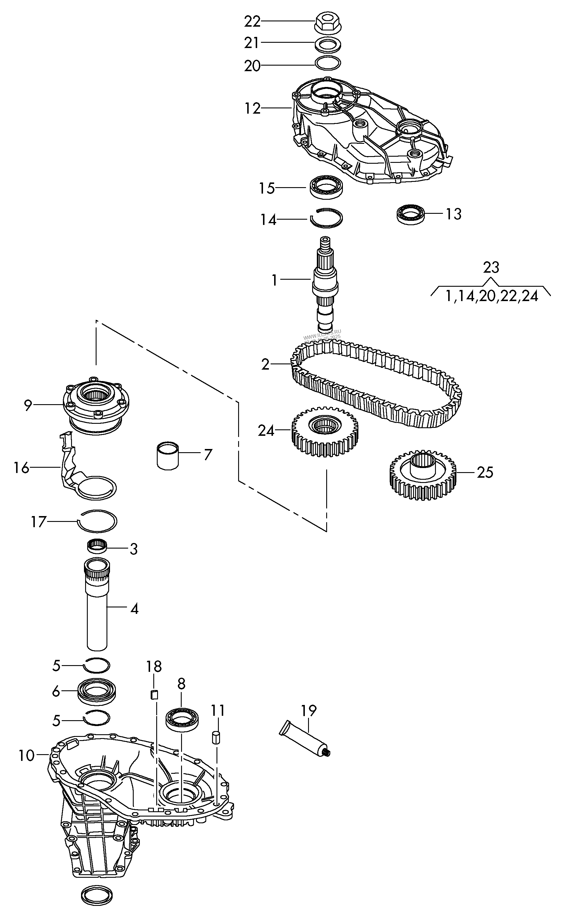 Drive Chain Gears And Shafts For Transfer Box For 6 Speed Automatic Gearbox Audi Q7
