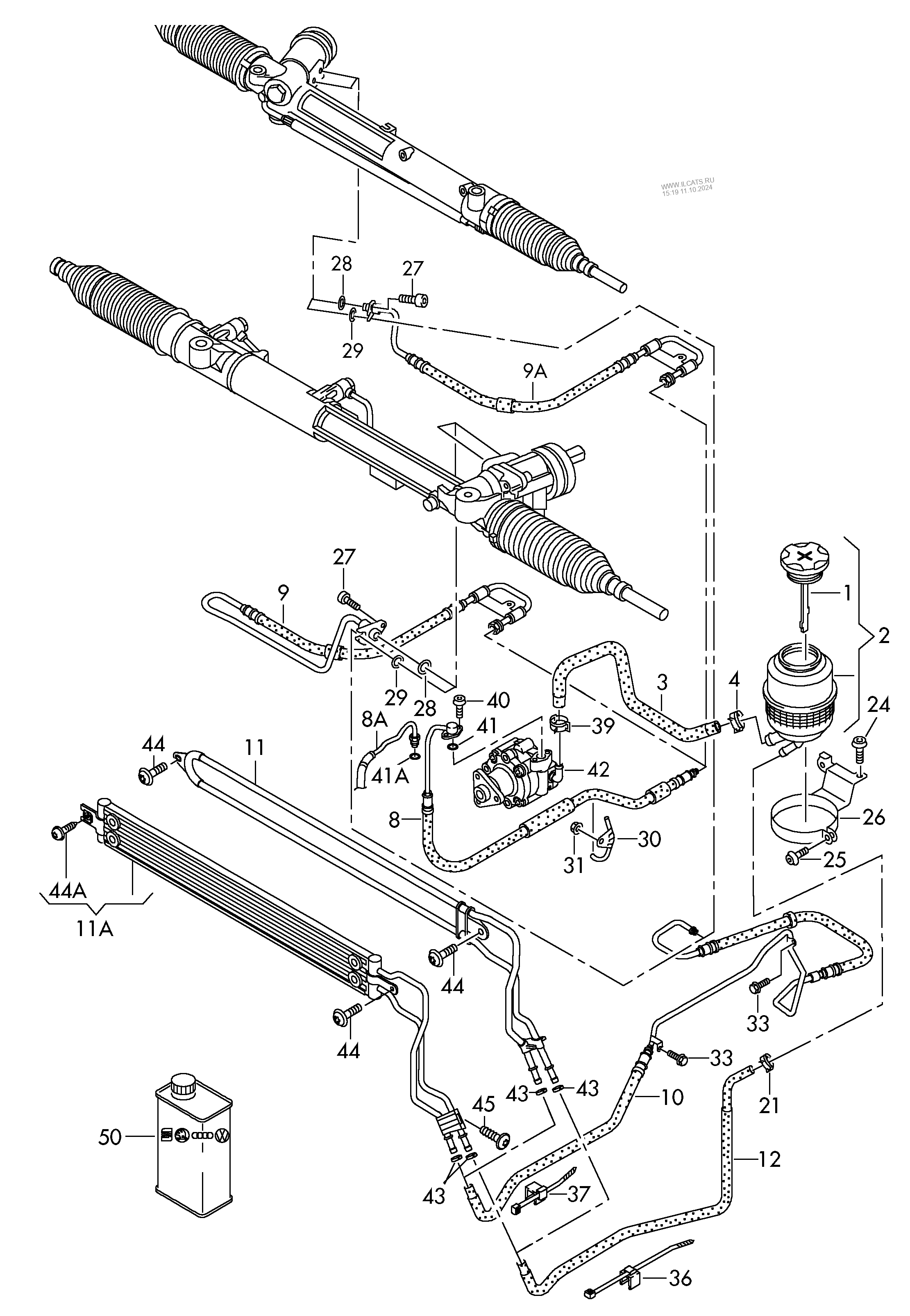 oil container and connection parts, hoses AUDI A8/S8 QU.