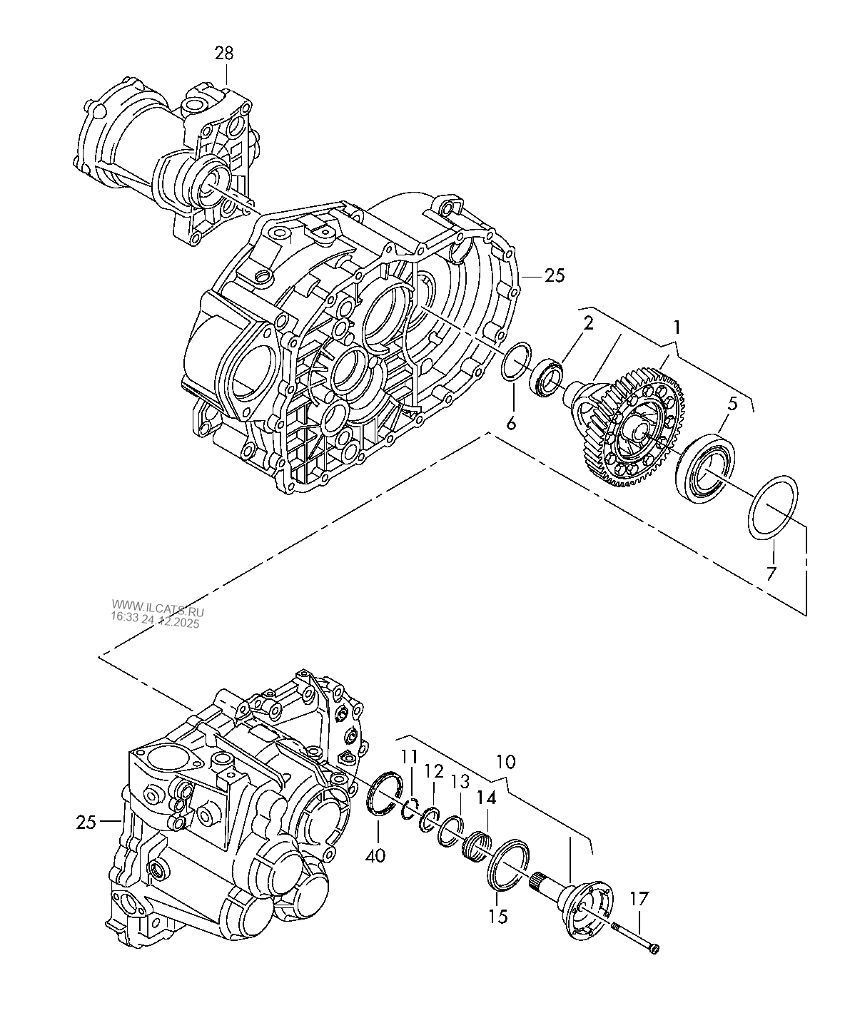 differential. flanged shaft. 6speed manual transmission. for fourwheel drive AUDI Q3