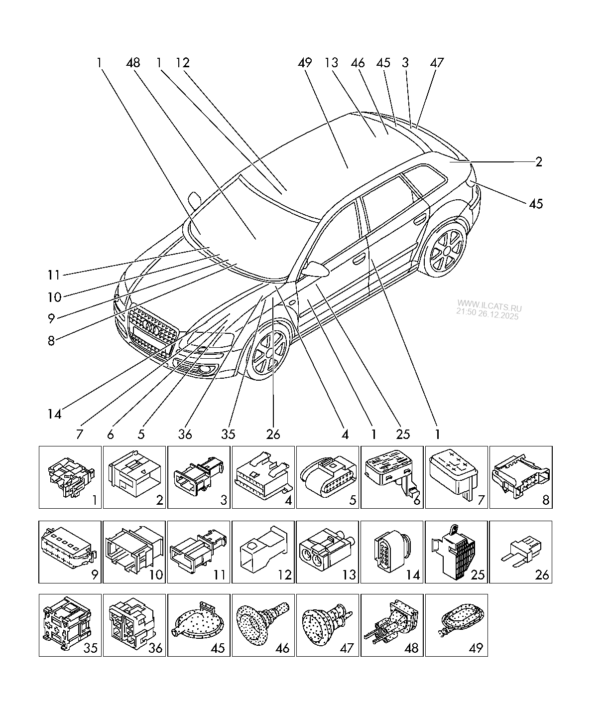 list of uses. coupling st. connector housing AUDI RS3 SPORTBACK/LIM.