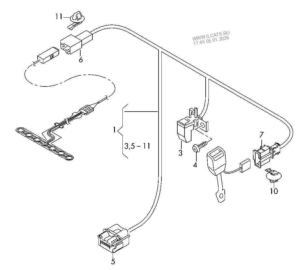 wiring harness for seat belt warning system AUDI