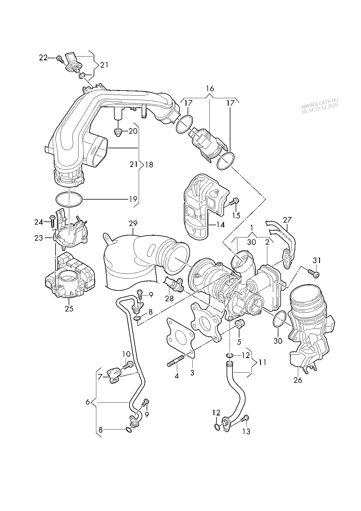 exhaust manifold with turbocharger AUDI Q2