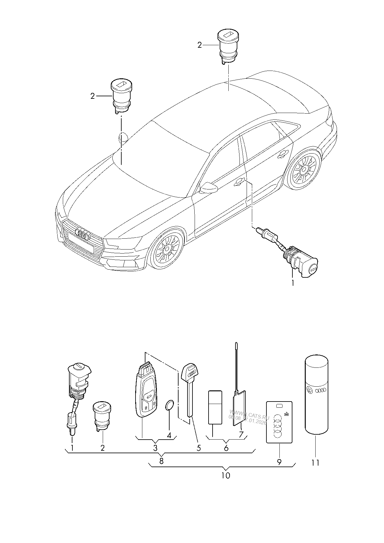lock cylinders. key AUDI A4/S4/AVANT