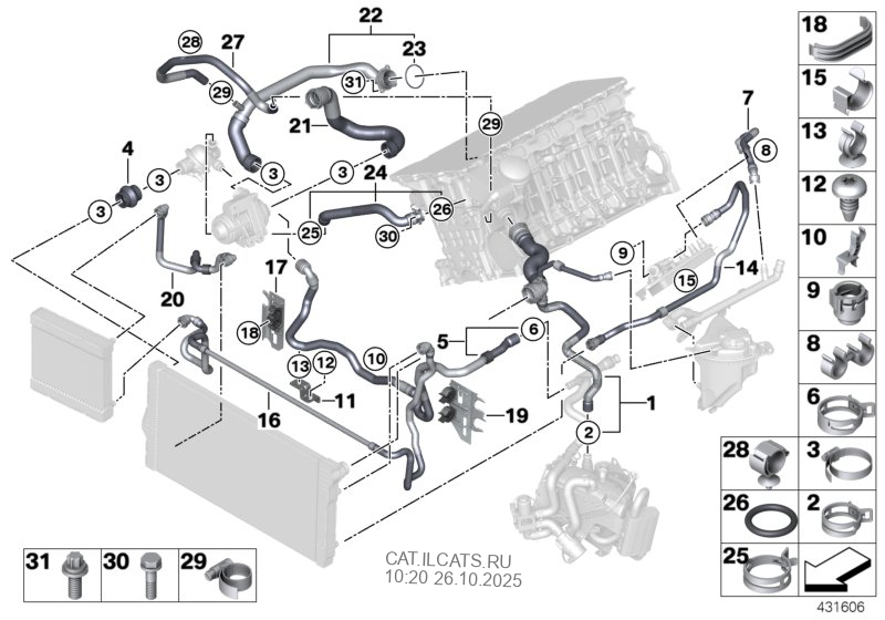 Cooling system coolant hoses BMW 5