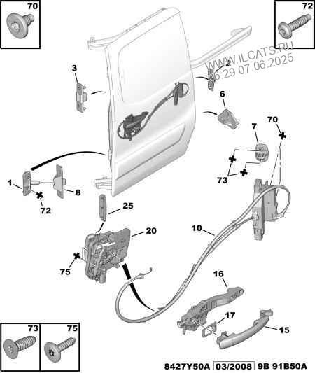 Rear Side Sliding Door Control Citroen Berlingo Utility