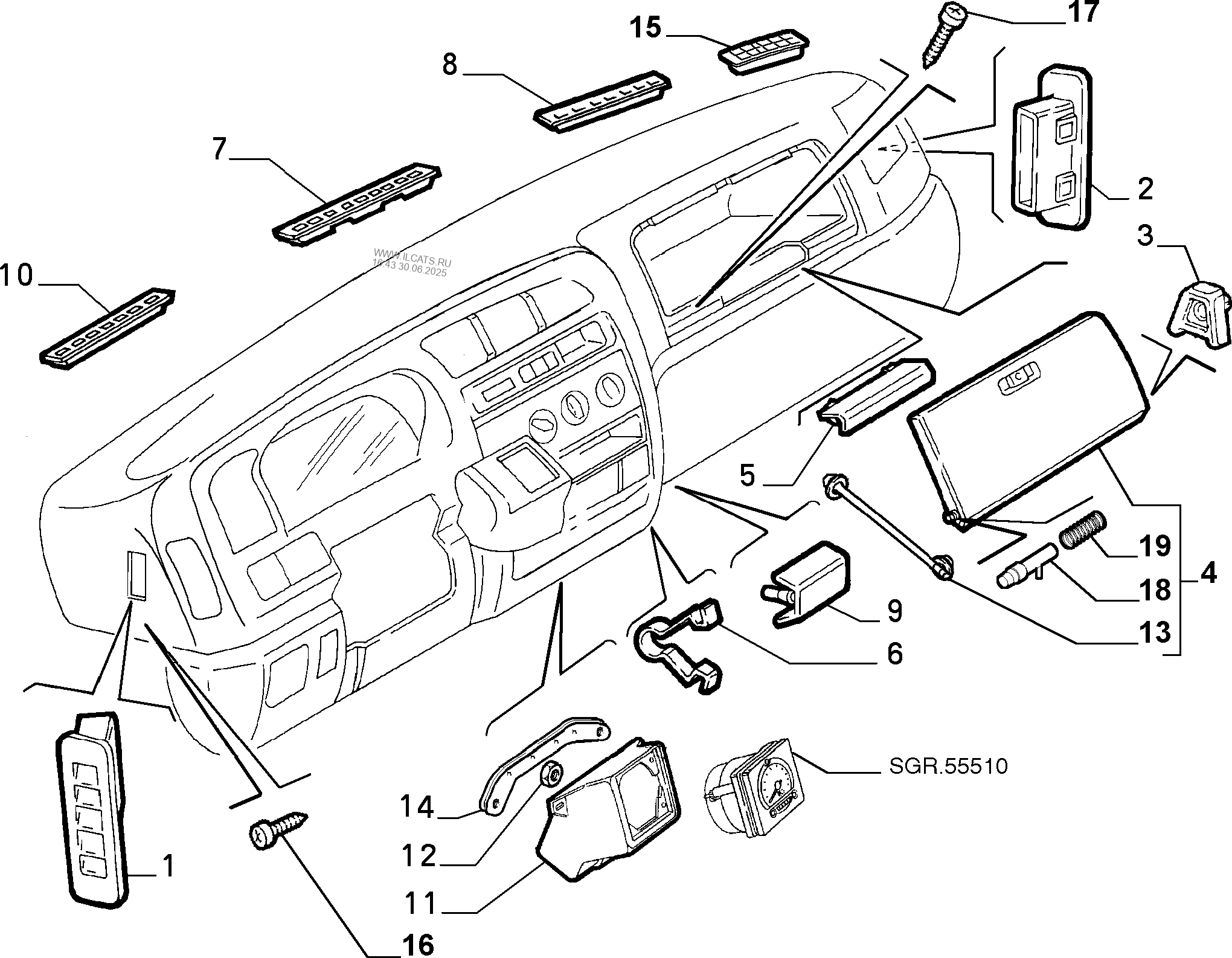 ПАНЕЛЬ ПРИБОРОВ И ПРИЛЕГАЮЩИЕ ЧАСТИ FIAT MAREA BZ GAMMA'99 (1999-2002)