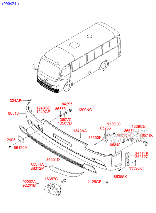 бампер передний HYUNDAI E-COUNTY 04EM: -DEC.2009 (2004-) BSNS, LF/RGD