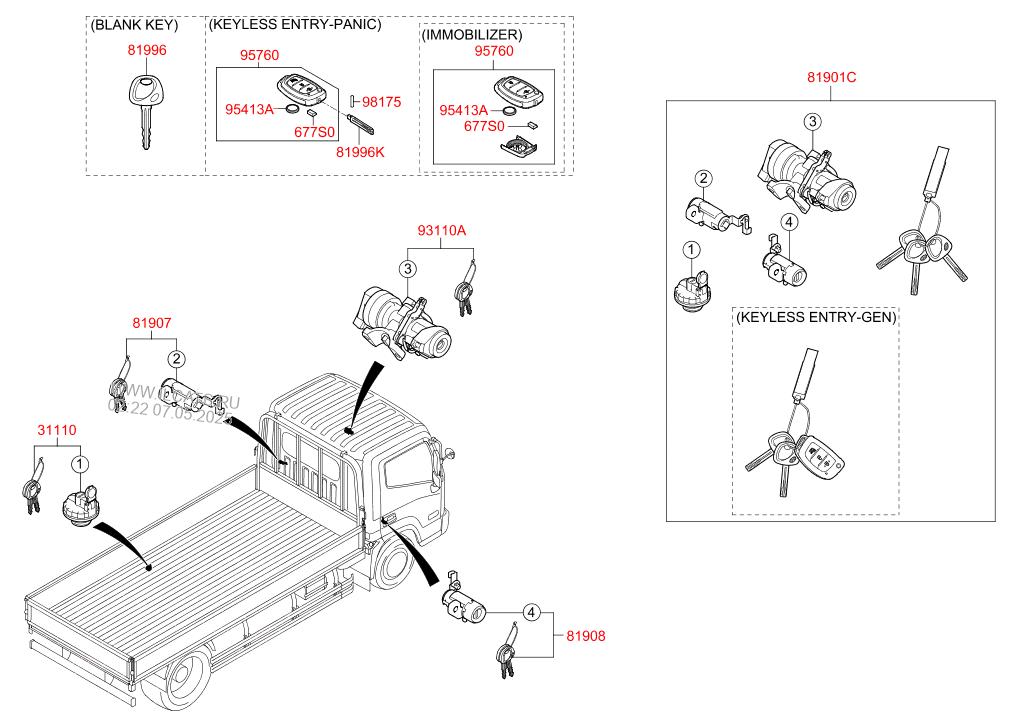 Key Cylinder Set Hyundai Mighty 15 2016 2 5ton 4x2 Dlx Wide Dump High Short Suspension Cab Std D4ga F Eng 14 Ps 10em