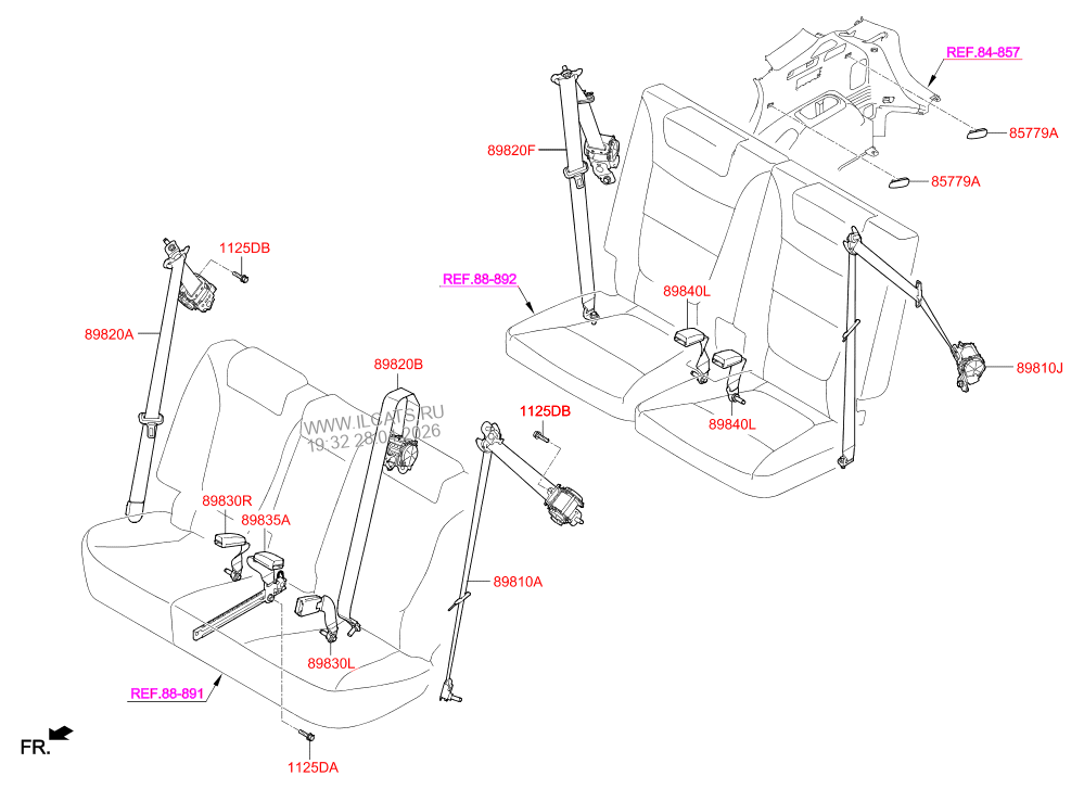 REAR SEAT BELT HYUNDAI SANTA FE 15 (2015) Any