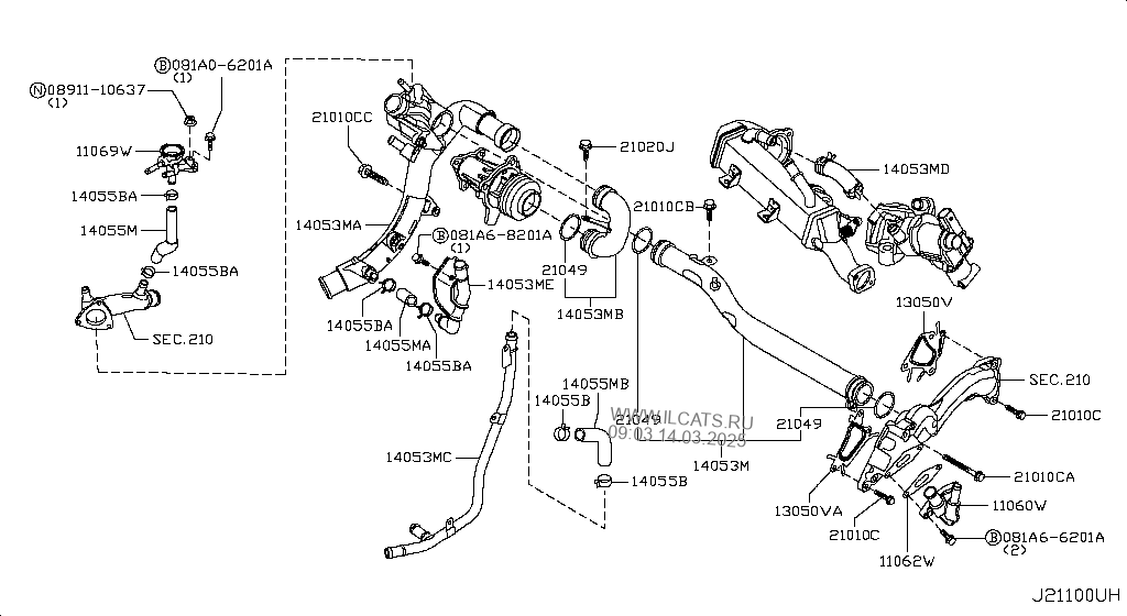 Water Hose Piping Infiniti Qx70 Fx