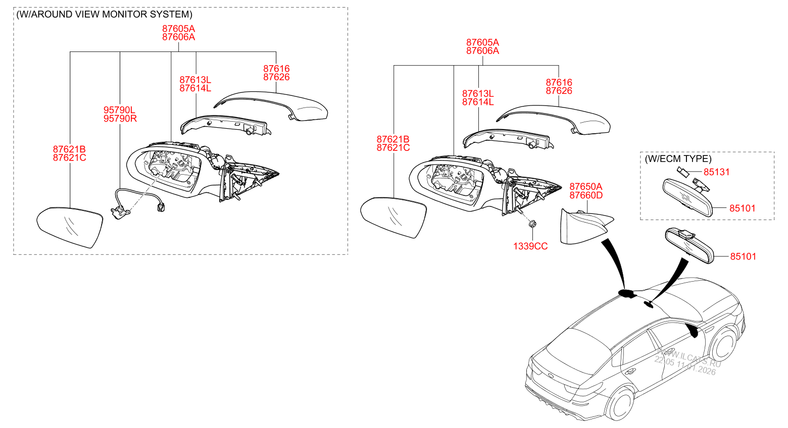 MIRROROUTSIDE REAR VIEW KIA OPTIMA 18 (2018) SEDAN 4DR 5P, GASOLINE