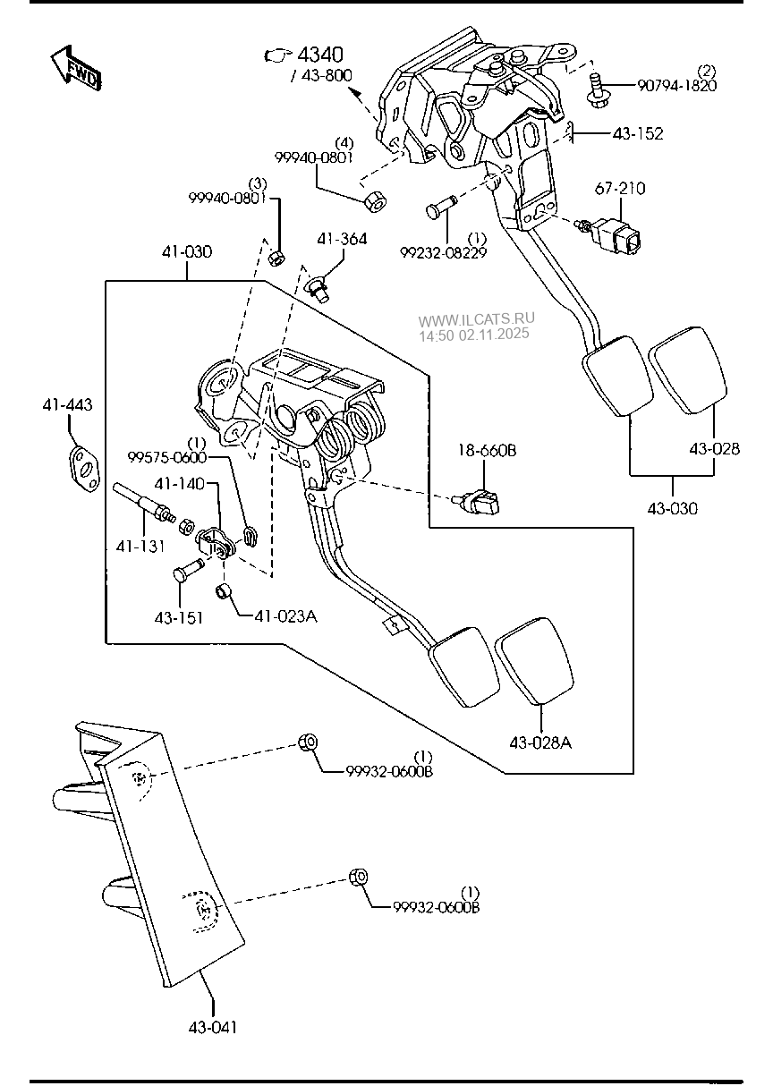 CLUTCH & BRAKE PEDALS (MANUAL TRANSMISSION) MAZDA RX8