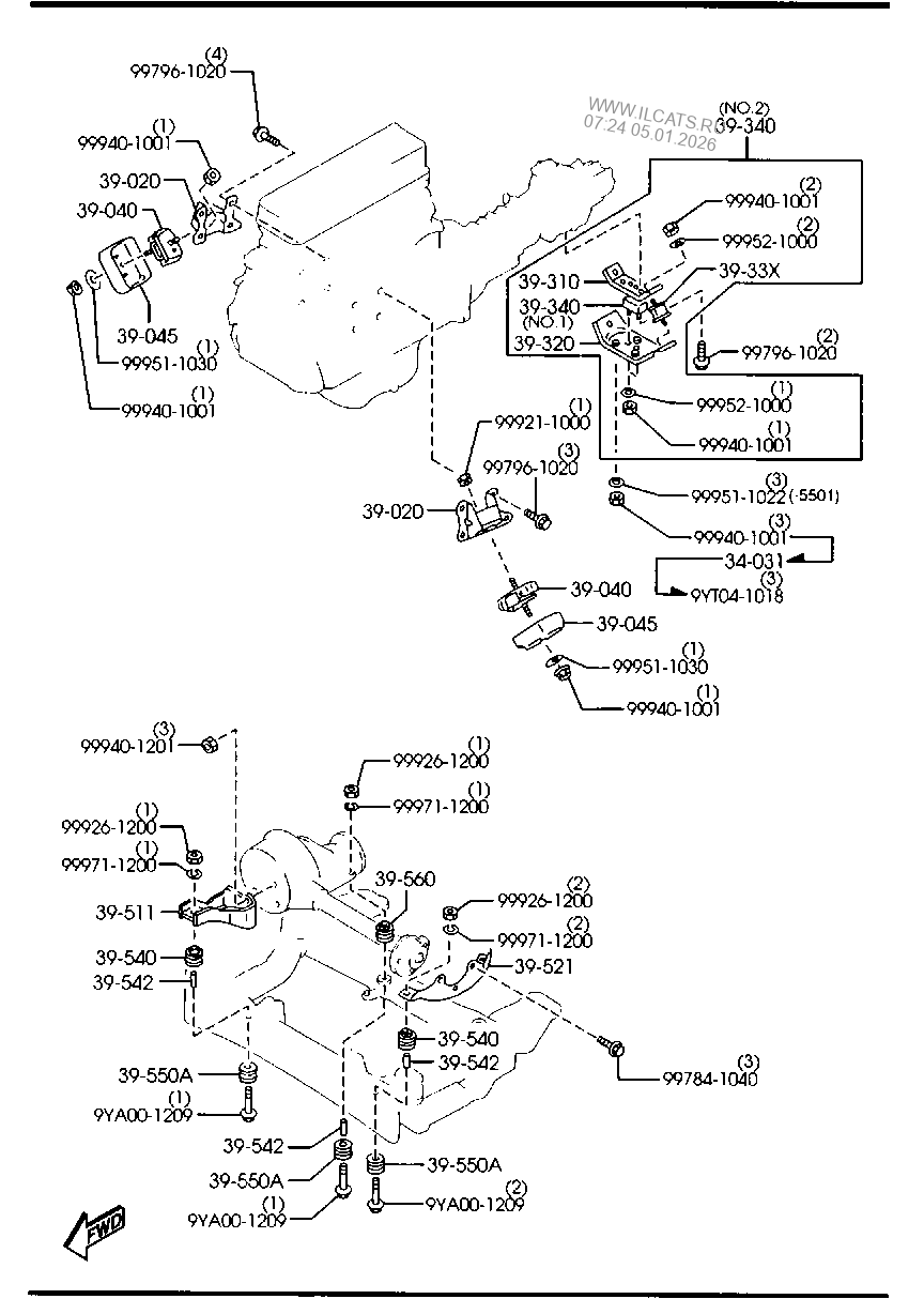 ENGINE & TRANSMISSION MOUNTINGS (MANUAL TRANSMISSION) (4X4) MAZDA B2500
