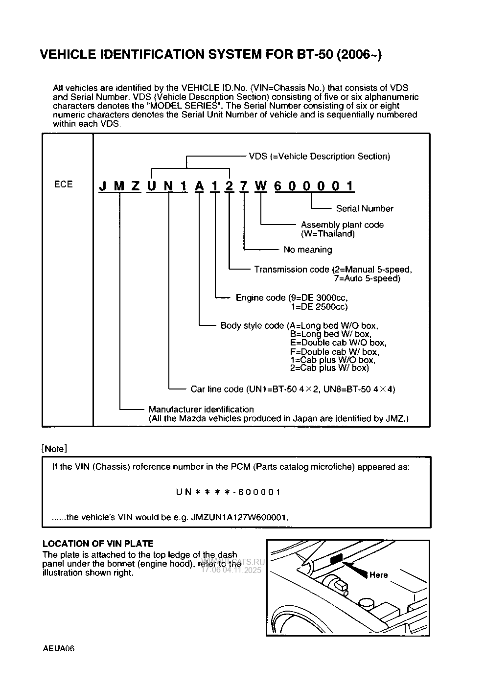 VEHICLE IDENTIFICATION SYSTEM MAZDA BT50