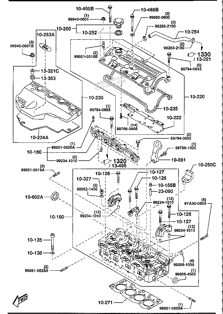 Cylinder head and hippopotamus (Diesel) MAZDA TELSTAR 2