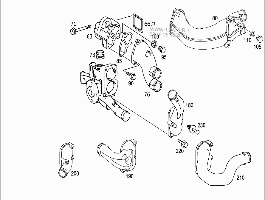 Схема где находится термостат. Система охлаждения Mercedes v280 638. Патрубок охлаждения Mercedes v280 638. Корпус термостата Даф 105 схема. Вито 638 датчики системы охлаждения.