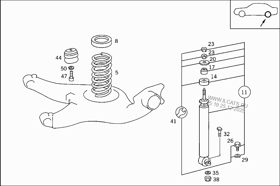 REAR SPRINGS AND SUSPENSION STANDARD SUSPENSION MERCEDES 500 SEL USA