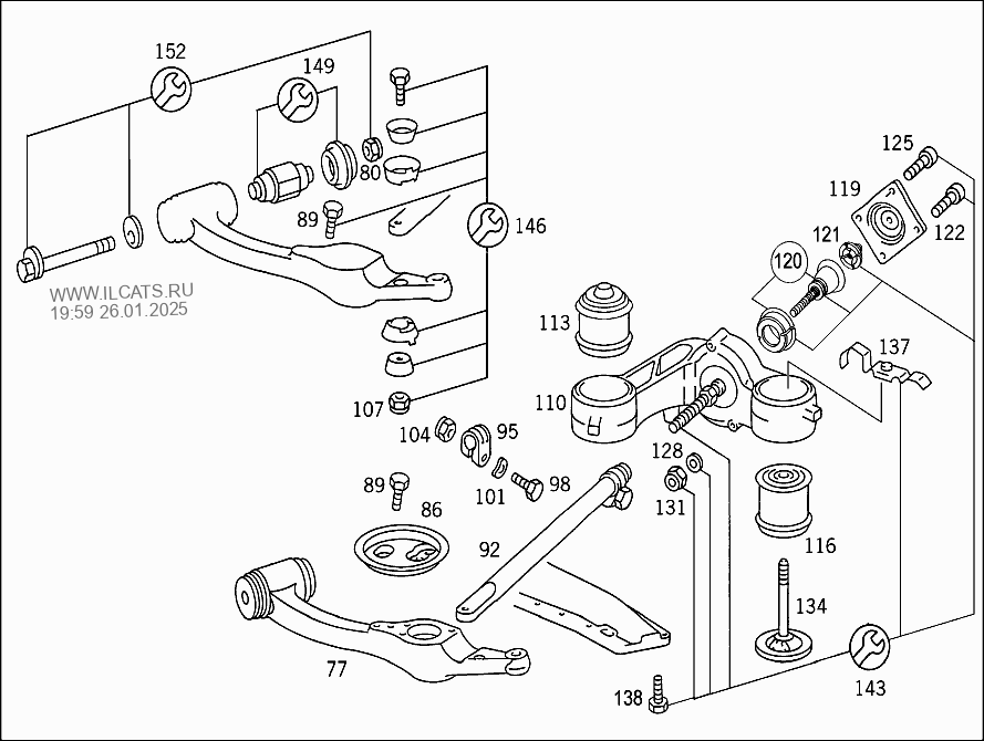 Схема передней подвески мерседес 123