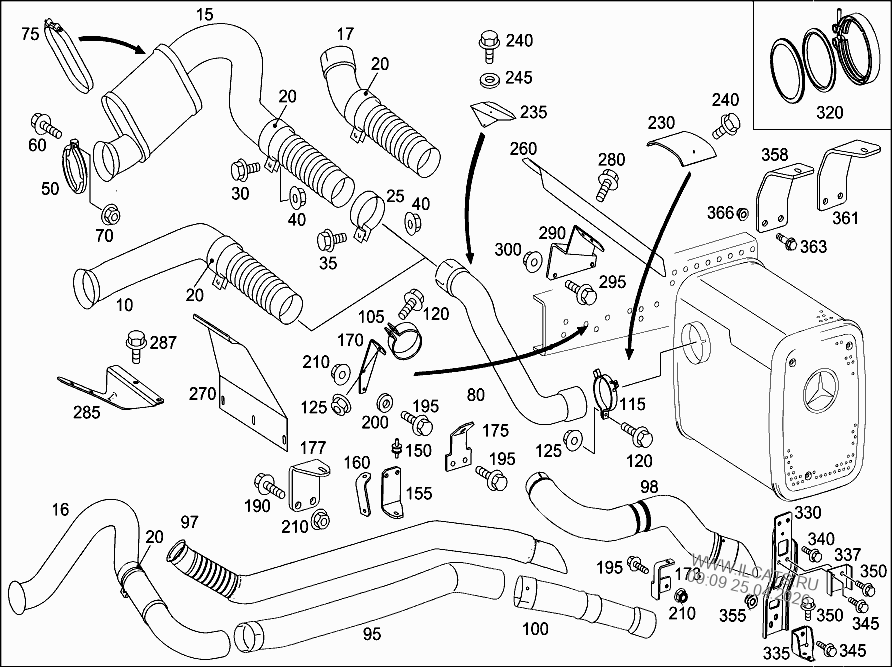 ВЫХЛОП. ТРУБКА СПЕРЕДИ НА ДВИГ. MERCEDES 3340 K&(942167)