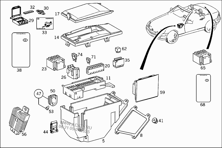 FUSE CABINET,FUSE BOX AND RELAY UNIT MERCEDES SLK 230 KOMPRESSOR USA