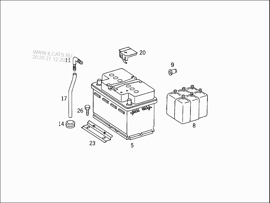 BATTERY, MOUNTING, AND BATTERY CABLES MERCEDES VITO 108 CDI, 110 CDI