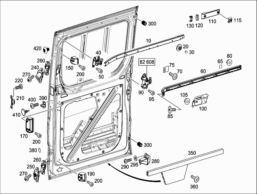 SLIDING DOOR RAIL AND SUSPENSION MERCEDES 524, 509CDI, 511CDI, 515CDI
