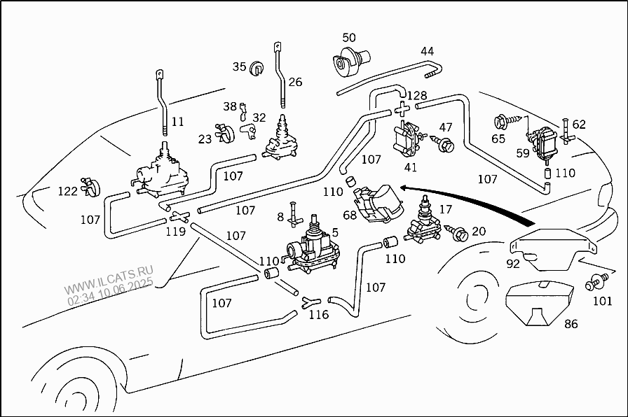 Схема вакуумной системы мерседес 124