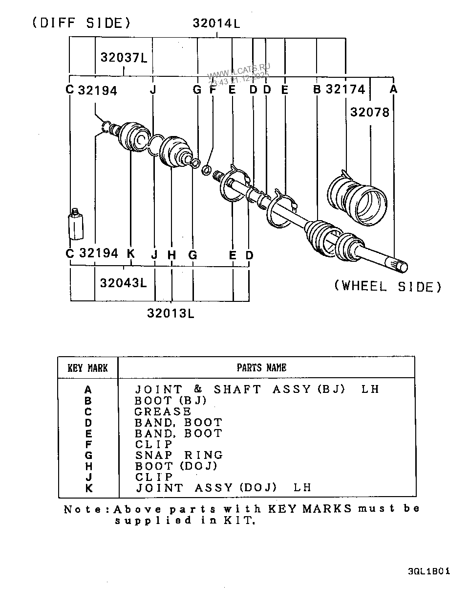 FRONT AXLE HOUSING & SHAFT MITSUBISHI L200(G.EXP)&(B8030707A)