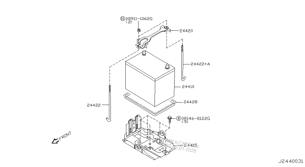 BATTERY & BATTERY MOUNTING NISSAN XTRAIL
