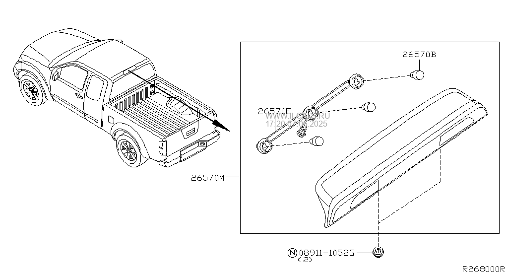 Верхний стоп. 08911-1052g. 089111052g. 089111052g Nissan. 262615f006.