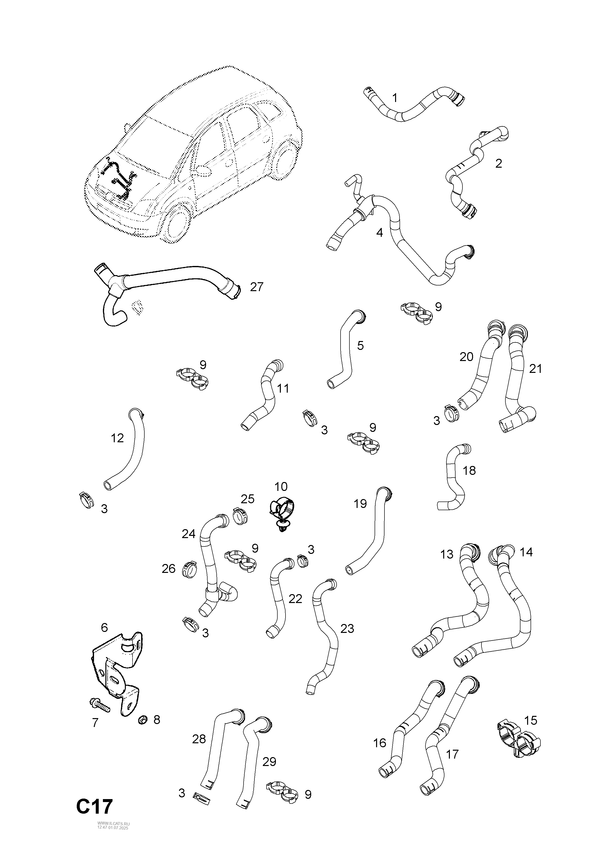 Tuyaux D Appareil De Chauffage Et Fixations Opel Meriva A