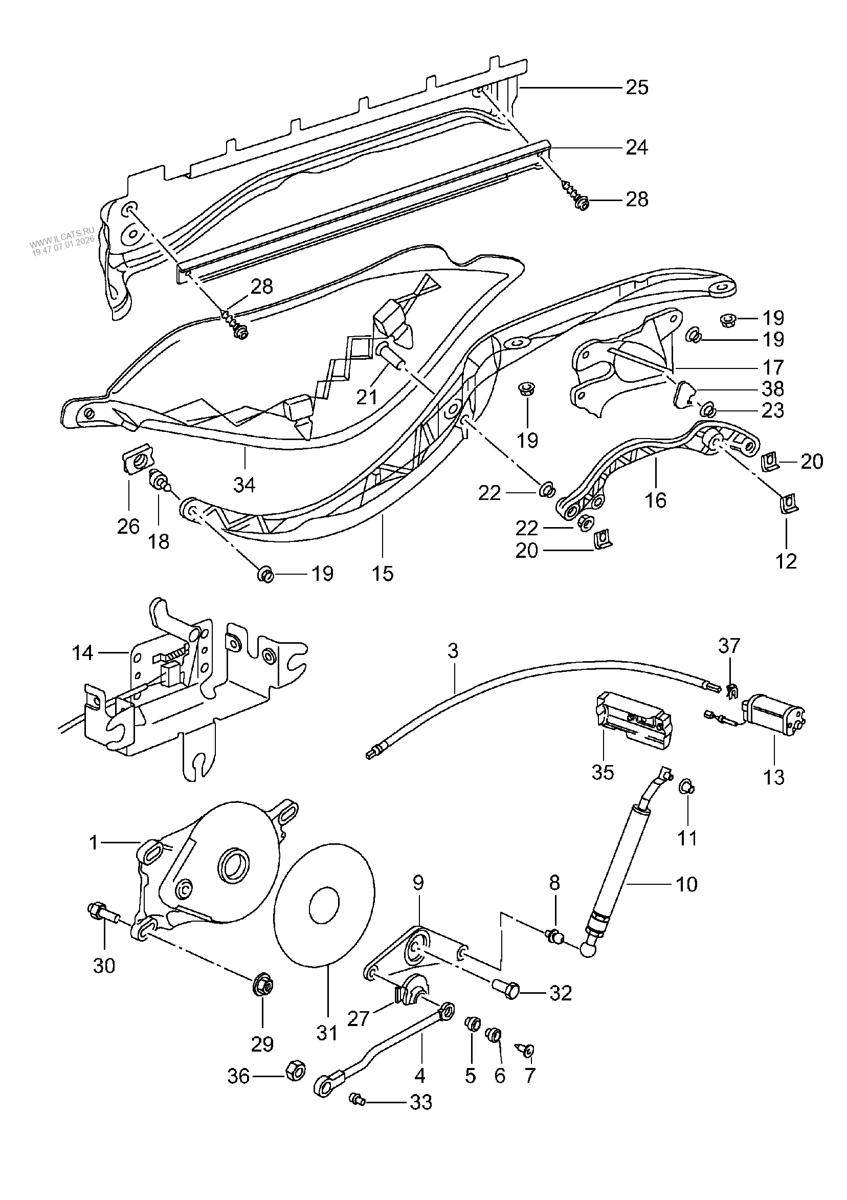Driving mechanism. Convertible top. convertible top stowage box. Cover