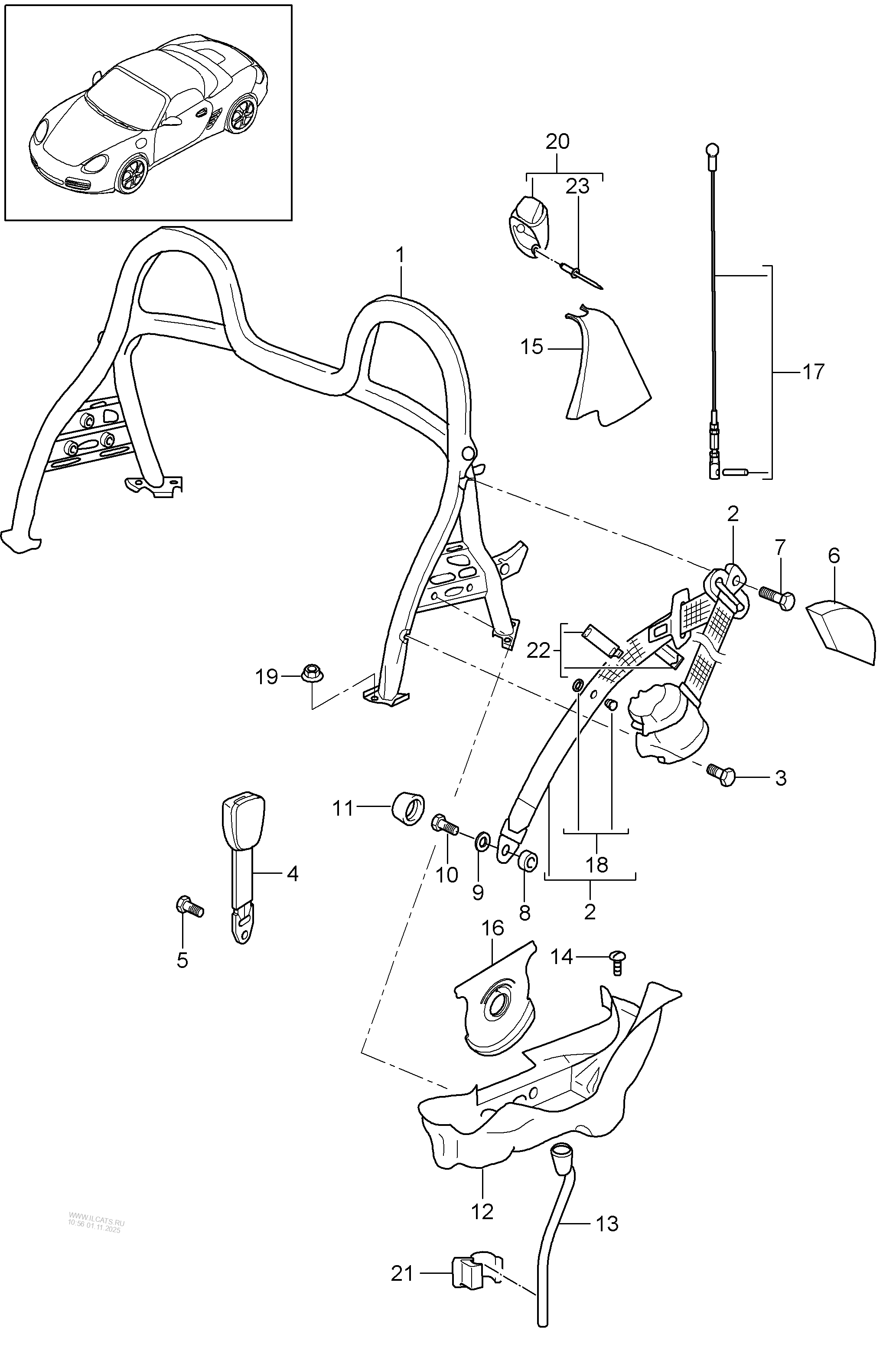 roll bar. Seat belt PORSCHE BOXSTER