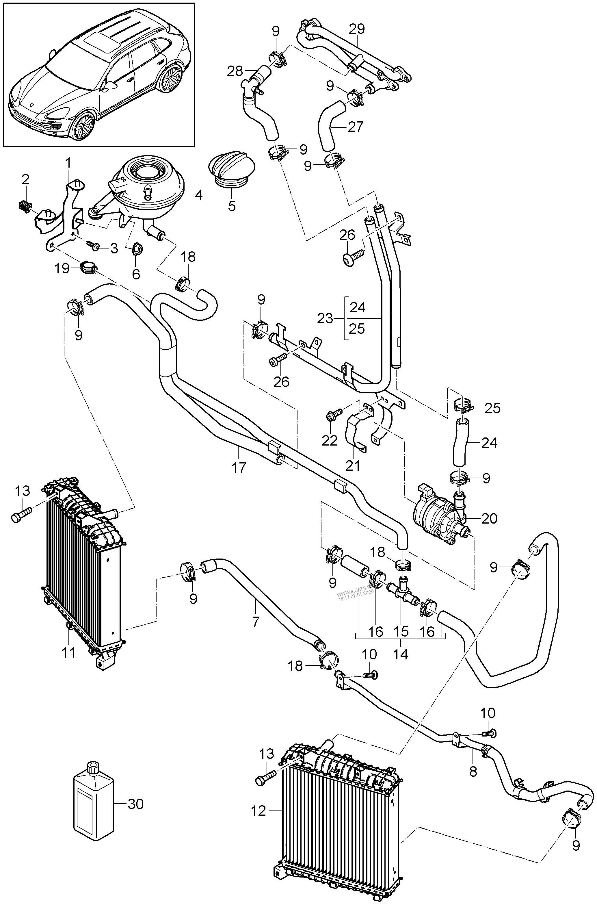 Coolant cooling system. Coolant expansion tank PORSCHE CAYENNE