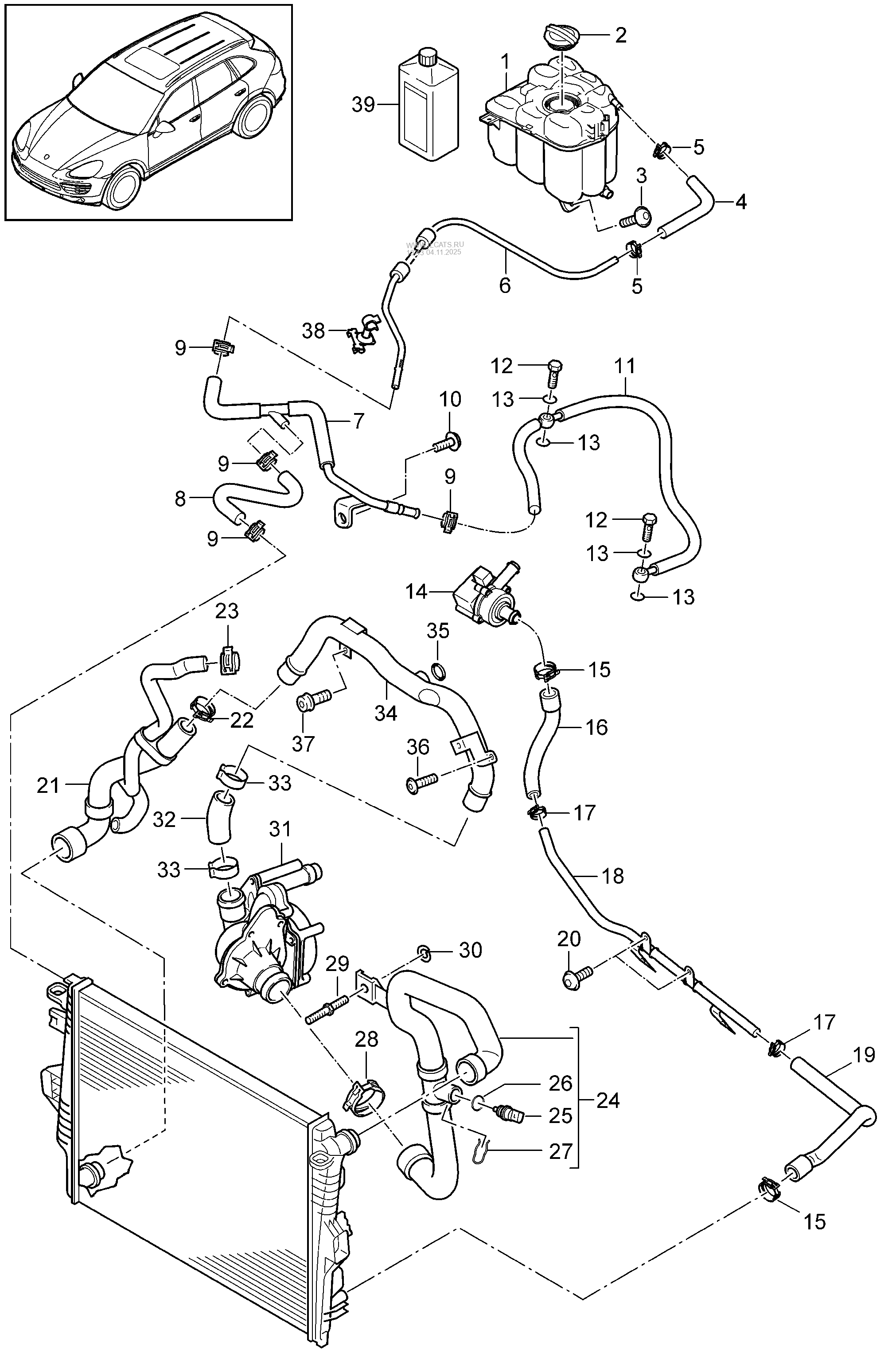 Water cooling 4. Fluid reservoir PORSCHE CAYENNE