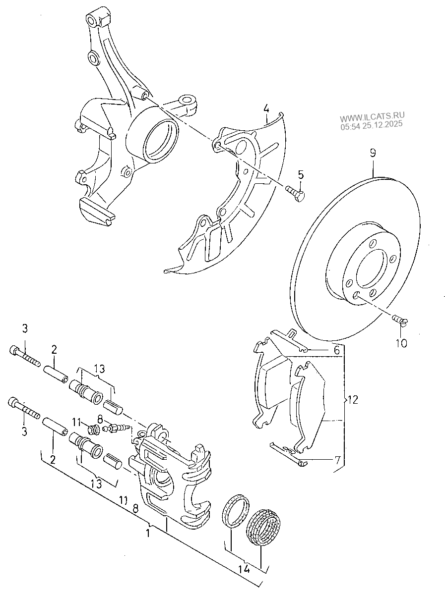 floating caliper brake. brake disc. for vehicles without antilock