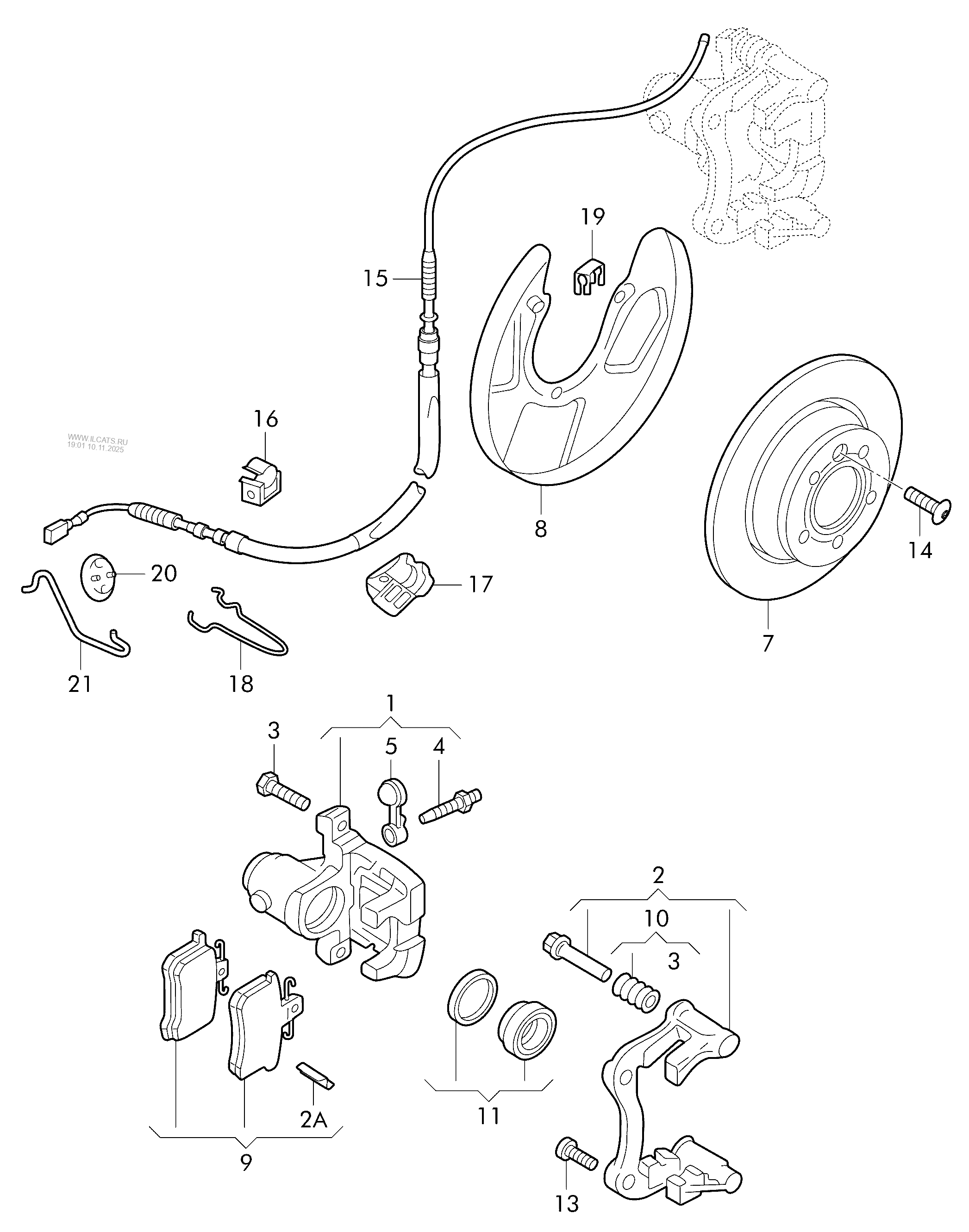 floating caliper brake. brake caliper housing. brake carrier with pad