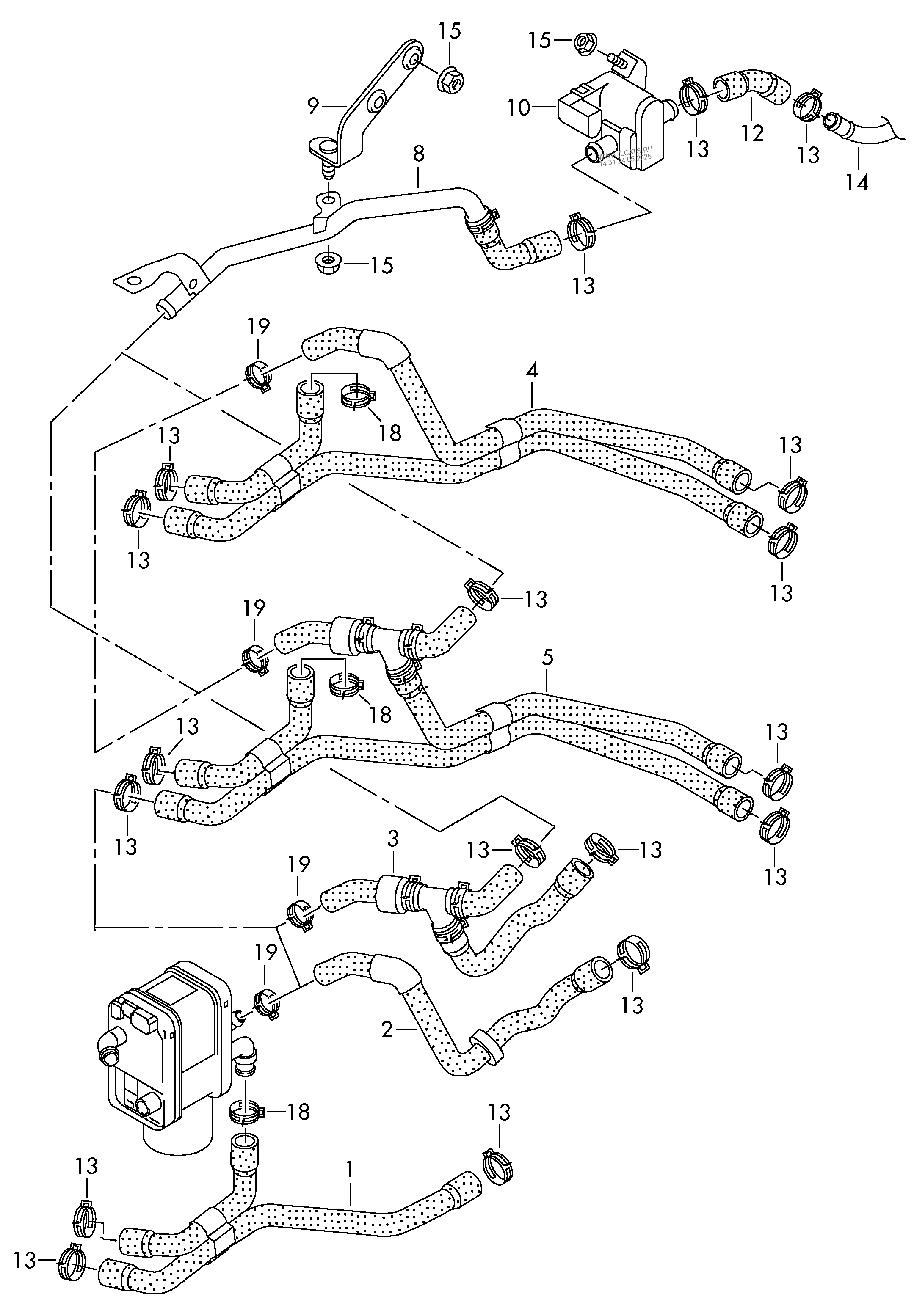Coolant Hoses For Models With Supplementary Heater For Vehicles With Auxiliary Heater Seat Alhambra