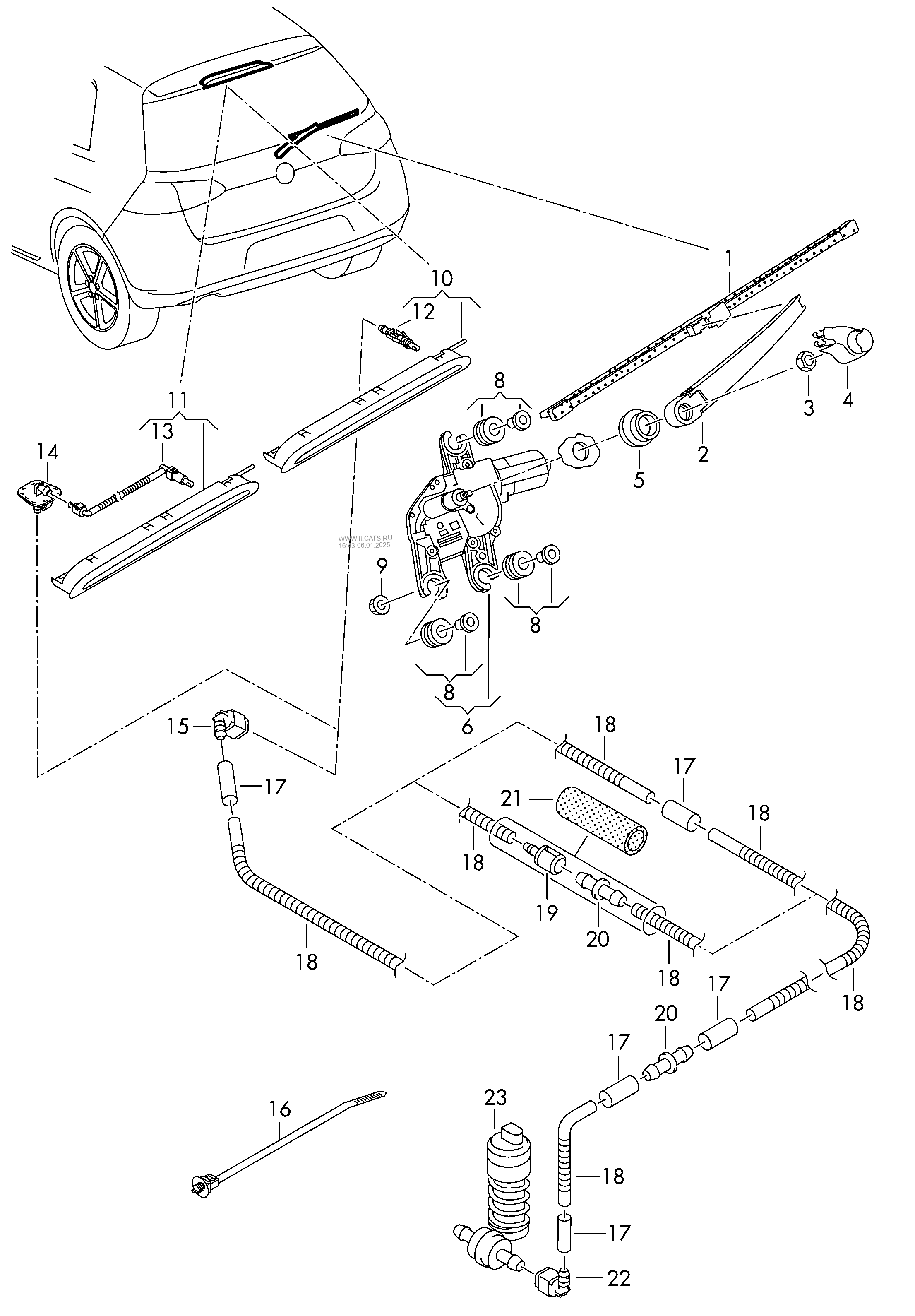 wiper and washer system for rear window SEAT LEON