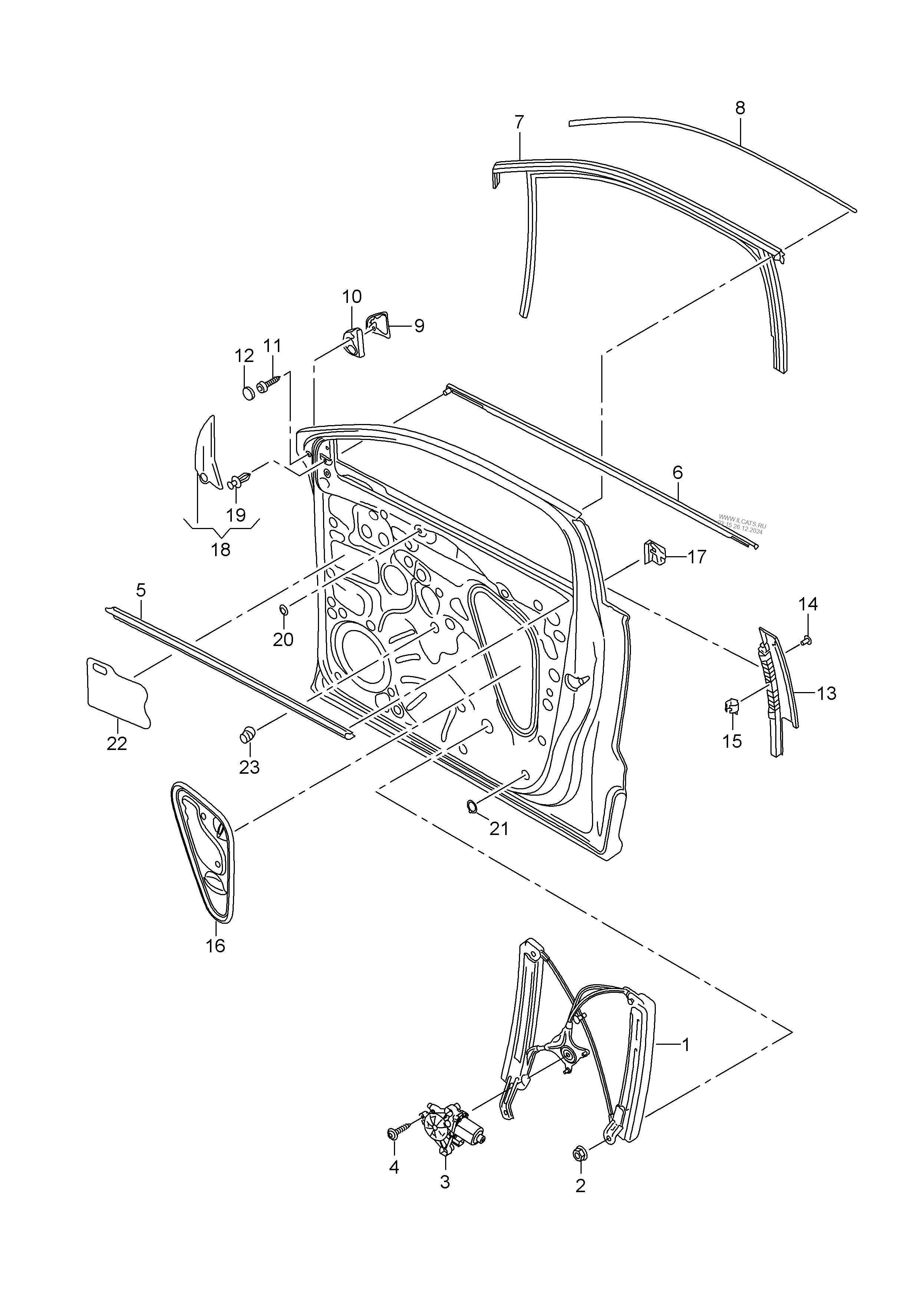 window regulator. window guide. window aperture seal. trim for door ...