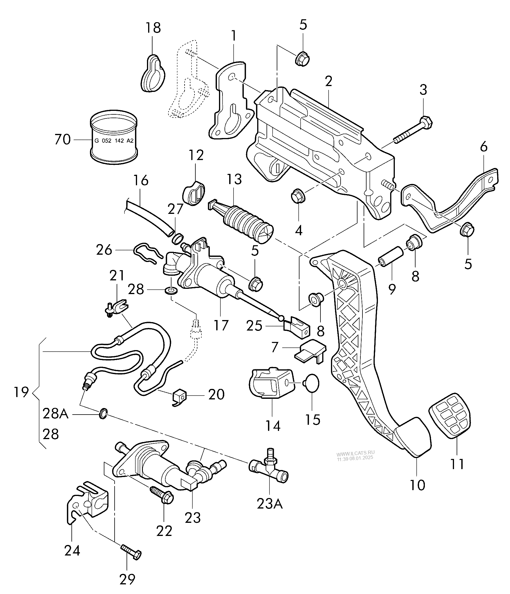 clutch pedal mechanism SKODA OCTAVIA