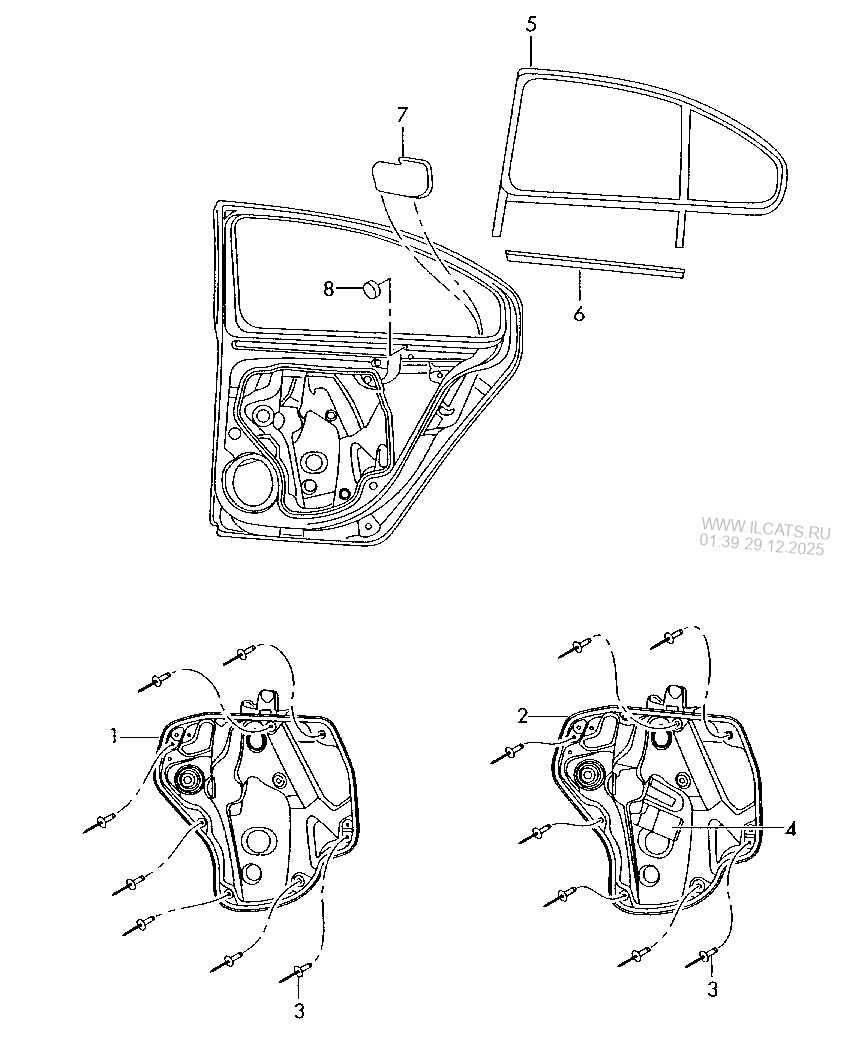 window regulator. window guide. window aperture seal SKODA OCTAVIA