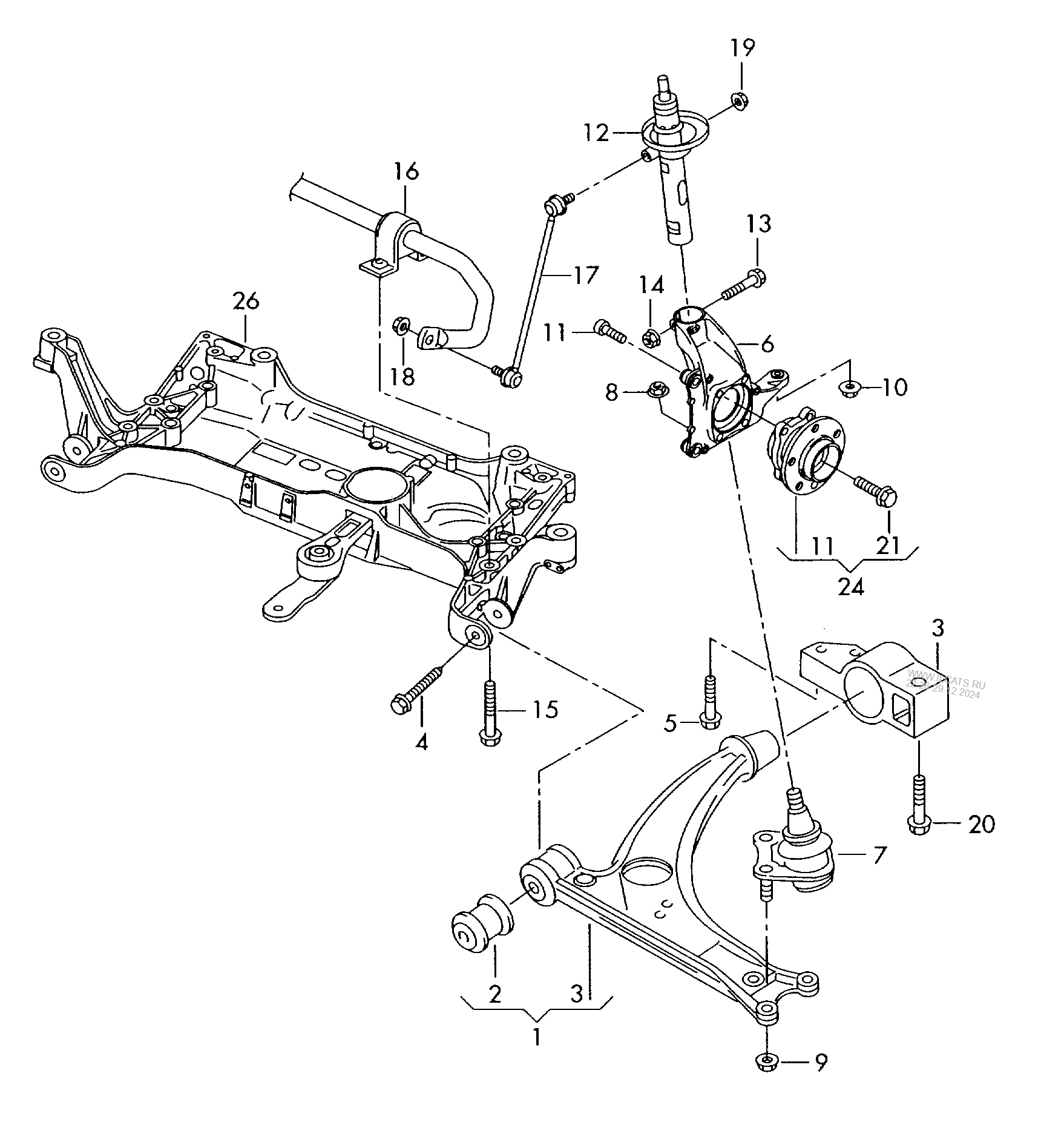 wishbone. wheel bearing housing. anti-roll bar SKODA YETI