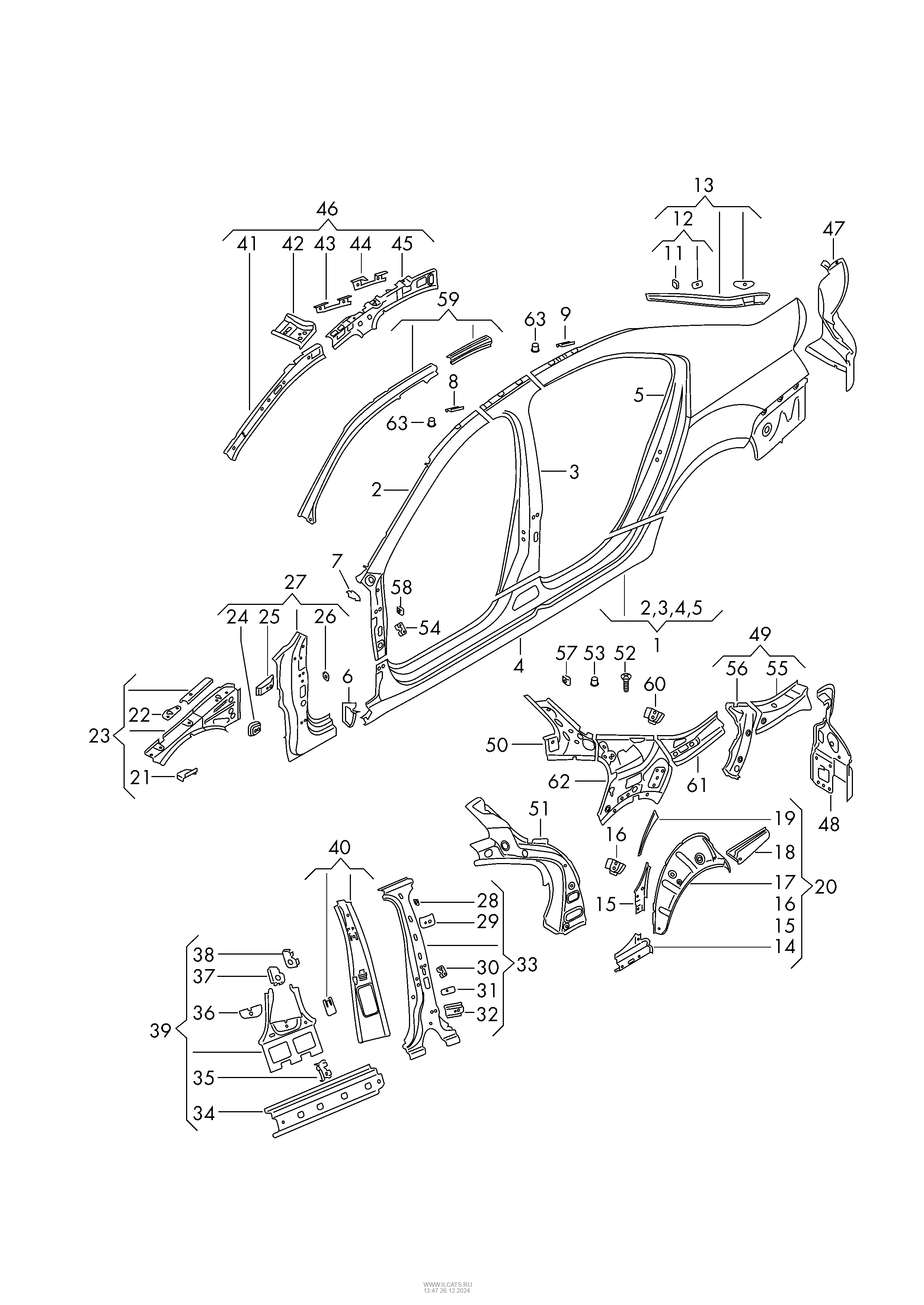 side part. sectional parts for the side section SKODA OCTAVIA