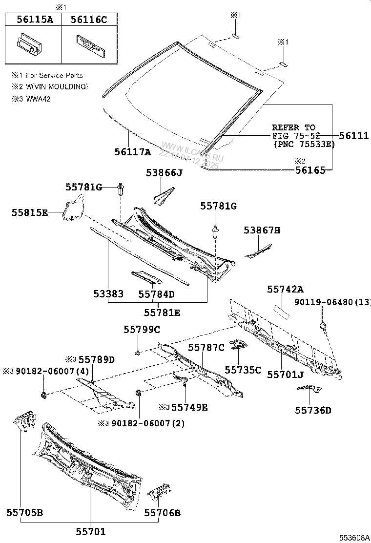 COWL PANEL & WINDSHIELD GLASS TOYOTA RAV4&(662540)