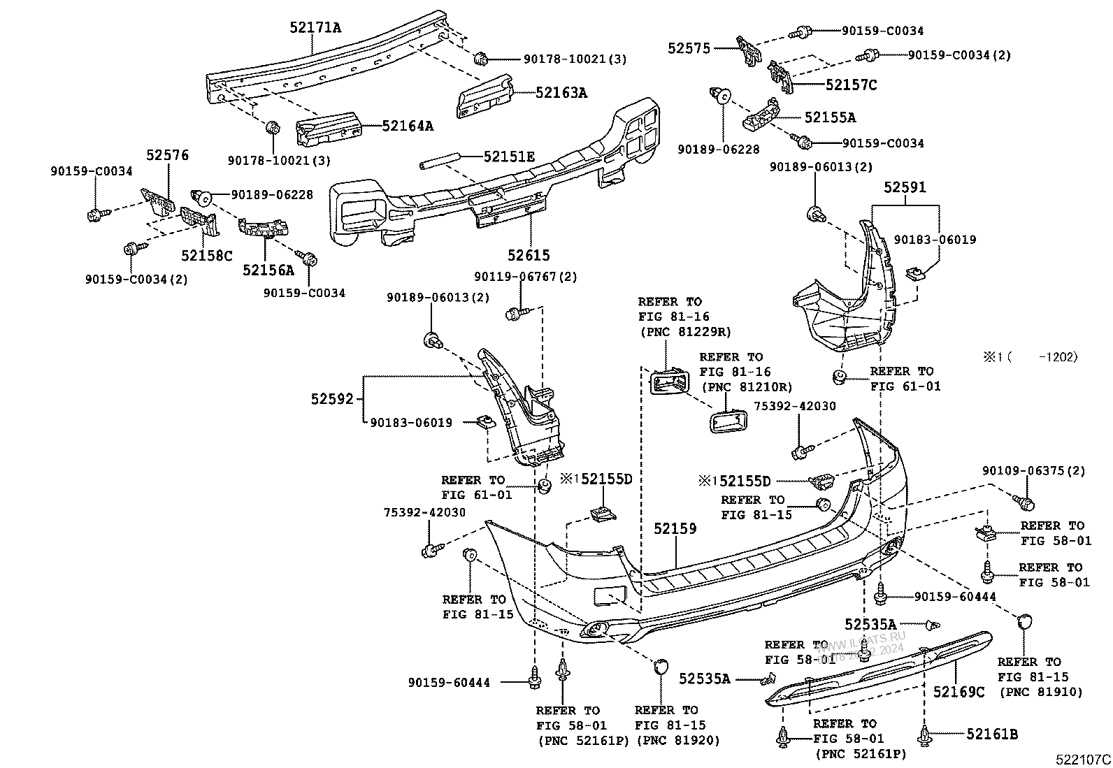 REAR BUMPER & BUMPER STAY TOYOTA HIGHLANDER (CHINA)&(520310)