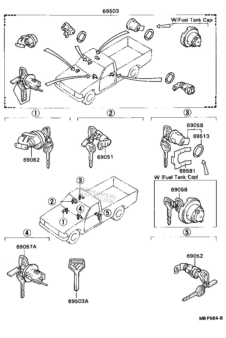 LOCK CYLINDER SET TOYOTA HILUX 2WD&(672350)